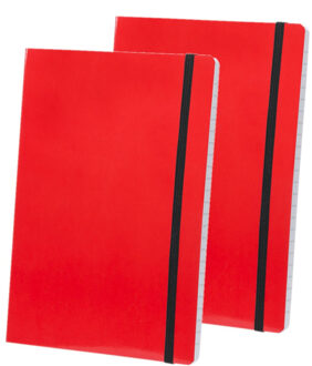 Shoppartners Set van 8x stuks notitieblokje gelinieerd zachte kaft rood met elastiek A5 formaat