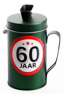 Shoppartners Spaarpot - 60 jaar geworden thema - verjaardag cadeau - Blik met sticker van 9 cm Multi