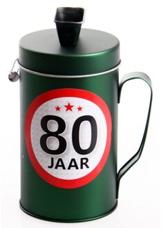 Shoppartners Spaarpot - 80 jaar geworden thema - verjaardag cadeau - Blik met sticker van 9 cm Multi