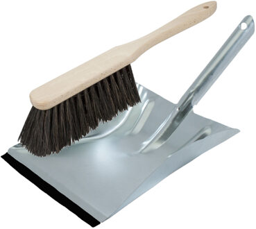 Shoppartners Stoffer en blik van verzinkt metaal/hout/Arenga vezel en lange steel voor binnen