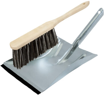 Shoppartners Stoffer en blik van verzinkt metaal/hout inclusief lip voor binnen