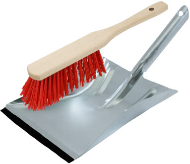 Shoppartners Stoffer en blik van verzinkt metaal/hout inclusief lip voor buiten