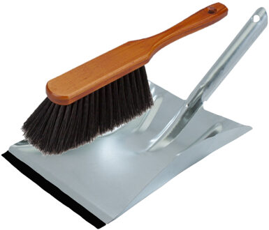 Shoppartners Stoffer en blik zilver/bruin van verzinkt metaal inclusief lip voor binnen