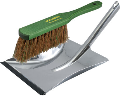 Shoppartners Stoffer en blik zilver/groen - RVS / hout / kokosharen - inclusief lip - voor buiten