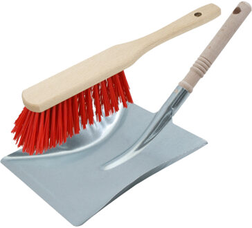 Shoppartners Stoffer en blik zilver/rood van verzinkt metaal/hout voor buiten