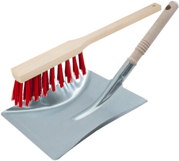 Shoppartners Stoffer en blik zilver/rood van verzinkt metaal/hout voor buiten