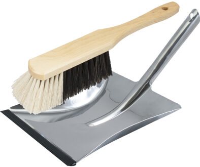 Shoppartners Stoffer En Blik Zilver Van Rvs/hout Inclusief Lip Voor Binnen - Stoffer En Blik Zilverkleurig