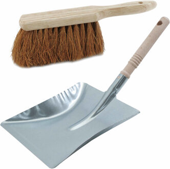 Shoppartners Stoffer en blik zilver van verzinkt metaal en kokosvezel voor binnen en buiten