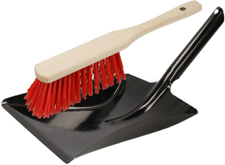 Shoppartners Stoffer en blik zwart/rood van metaal/hout voor buiten