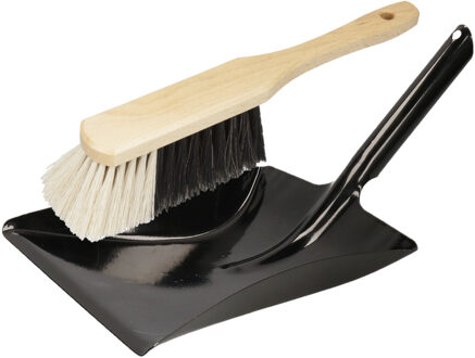 Shoppartners Stoffer en blik zwart van metaal/hout voor binnen - Stoffer en blik