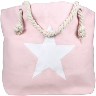 Shoppartners Strandtas roze met ster 37 x 54 cm - Strandtassen