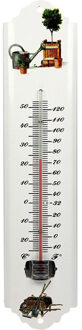 Shoppartners Thermometer voor tuin / buiten van metaal 30 cm - wit - buitenthermometers / temperatuurmeters