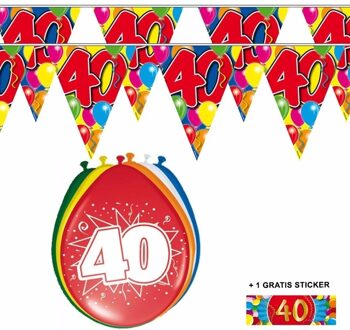 Shoppartners Versiering pakket - 40 jaar - vlaggenlijnen en ballonnen - 40e verjaardag feestartikelen Multi