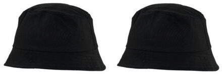 Shoppartners Vissershoedje/zonnehoedje - 4x stuks - zwart - bucket hat - one size - voor volwassenen