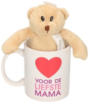 Shoppartners Voor de liefste mama mok / beker met knuffelbeer voor Moederdag Roze
