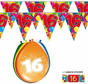 Shoppartners Voordeelset 16 jaar met 2 vlaggenlijnen en ballonnen - Feestpakketten