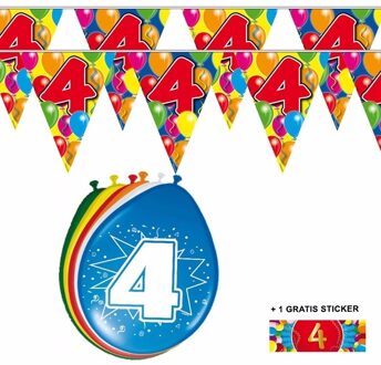 Shoppartners Voordeelset 4 jaar met 2 vlaggenlijnen en ballonnen - Feestpakketten