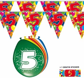 Shoppartners Voordeelset 5 jaar met 2 vlaggenlijnen en ballonnen - Feestpakketten