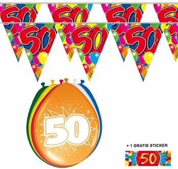 Shoppartners Voordeelset 50 jaar versiering - met 2x vlaggenlijnen - 8x ballonnen - sticker