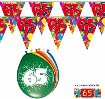 Shoppartners Voordeelset 65 jaar met 2 vlaggenlijnen en ballonnen - Feestpakketten