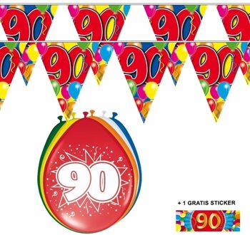 Shoppartners Voordeelset 90 jaar met 2 vlaggenlijnen en ballonnen - Feestpakketten