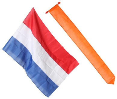Shoppartners Voordelige Nederlandse vlag met oranje wimpel - 90 x 150 cm - EK / WK voetbal / Koningsdag / oranje supporter versiering