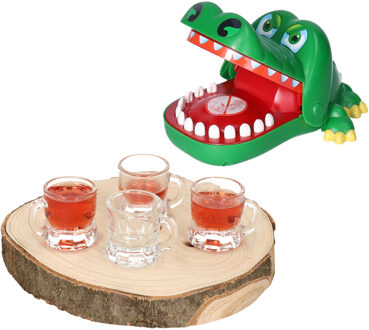 Shoppartners Vrijgezellenfeest spel krokodil - 6 shotglazen - Bijtende krokodil drankspelletje