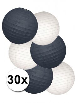 Shoppartners Wit met zwarte lampionnen pakket 30 stuks
