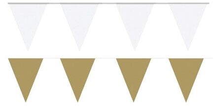 Shoppartners Witte/Gouden feest punt vlaggetjes pakket - 60 meter - slingers / vlaggenlijn