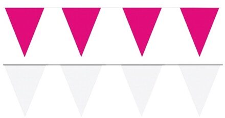 Shoppartners Witte/Roze feest punt vlaggetjes pakket 120 meter