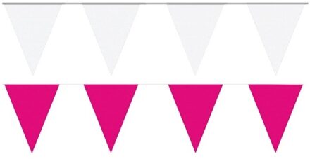 Shoppartners Witte/Roze feest punt vlaggetjes pakket 60 meter