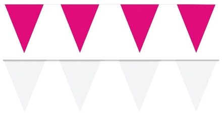 Shoppartners Witte/Roze feest punt vlaggetjes pakket 80 meter