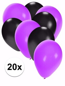 Shoppartners Zwart met paarse feest ballonnen 20x