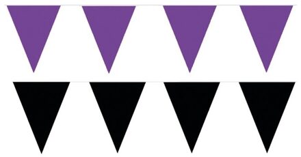 Shoppartners Zwart/Paarse feest punt vlaggetjes pakket - 80 meter - slingers / vlaggenlijn