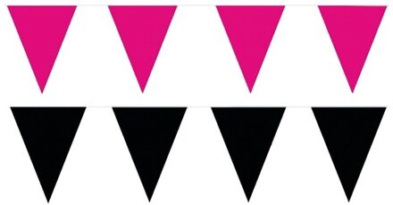 Shoppartners Zwart/Roze feest punt vlaggetjes pakket - 80 meter - slingers / vlaggenlijn