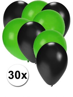 Shoppartners Zwarte en groene ballonnen 30 stuks - Ballonnen Multikleur