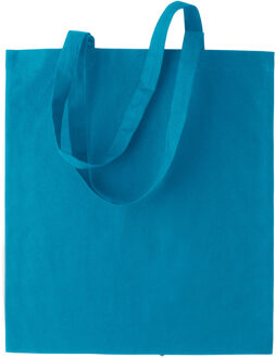 Shopper schoudertasje - turquoise blauw - katoen - 38x42 cm - met hengels - 11 liter