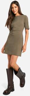 Short Mouw Getailleerde Mini Jurk, Olive - 38