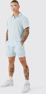 Short Sleeve Cheese Cloth Shirt And Short Set, Light Blue - XL