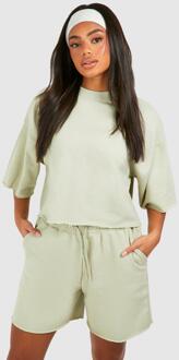 Short Sleeve Crop Sweatshirt And Short Set, Sage - L
