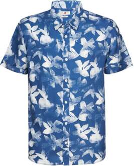 Short Sleeve Overhemd Bloemen Blauw - M,XXL