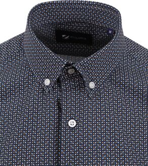 Short Sleeve Overhemd Print Navy Donkerblauw - XXL