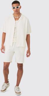 Short Sleeve Ribbed Boxy Shirt & Short, White - L