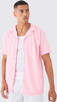 Short Sleeve Ribbed Oversized Shirt, Pale Pink - L