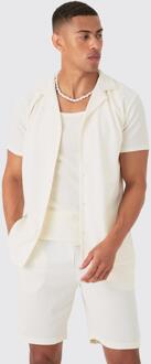 Short Sleeve Ribbed Shirt, White - XL
