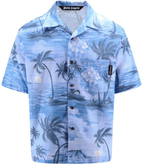 Short Sleeve Shirts Palm Angels , Blue , Heren - M,S