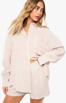 Shorts Met Getextureerde Streep En Contrasterende Tailleband, Stone - 34