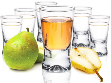Shotglaasjes - 6x - gold collection - 25 ml - glas - borrelglazen Transparant