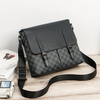 Shoulder Bag for Men Messenger Bag Sling Crossbody Bags Male Buckle Plaid Business Work Waterproof Fashion Casual CellPhone Ipad