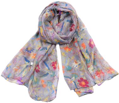 Showersmile Vrouwen Sjaal Bloemenprint Voile Lente Herfst Kleurrijke Sjaals Voor Dames Sjaal Vrouwen Echarpe Grijs